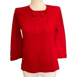 Aqua Poppy Red 100% Cashmere 3/4 Sleeve Cardigan Sweater Size L